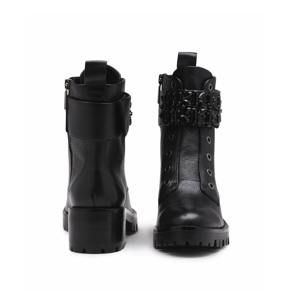 NEW Karl Lagerfeld Paris Pippa Jeweled Strap Leather Booties Size 8.5 Black